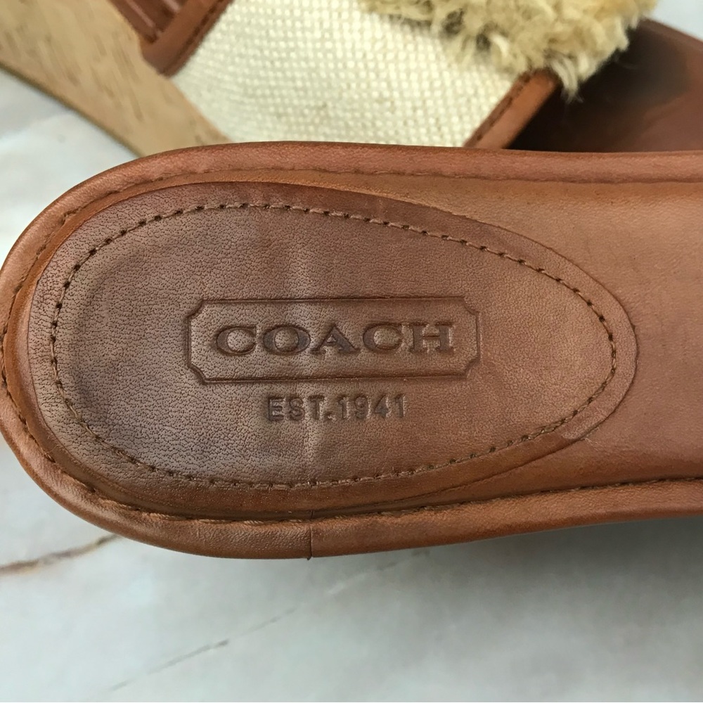 Coach Jazmin Wedge Sandals in Cream Canvas, Brown Leather & Cork - Picture 9 of 11